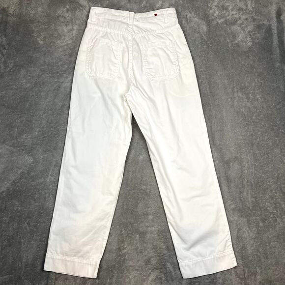 Sundry Womens 24 White Pleated High-Waisted Cropped Pants with Heart Embroidery - Picture 4 of 9